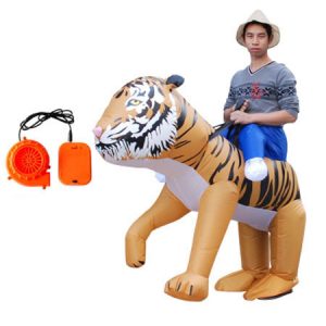 Piggy Back Ride Costume Halloween Unisex Light Brown Tiger Carrier Nylon Funny Inflatable Suit Halloween