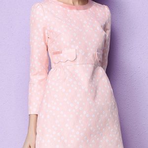 Pink A-line Girly Jacquard Mini Dress