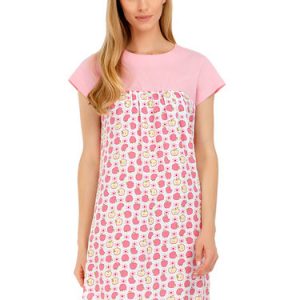 Pink Apple Printed Short Sleeve H-line Mini Dress