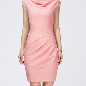 Pink Bodycon Slash Neck Elegant Solid Mini Dress