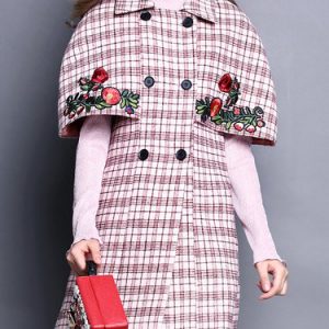 Pink Casual Checkered/Plaid Appliqued Cape with Pockets