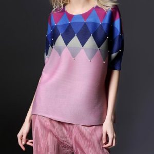 Pink Casual Color-block Blouse