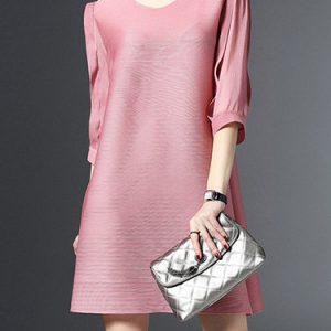 Pink Casual Crew Neck Polyester Shift Mini Dress