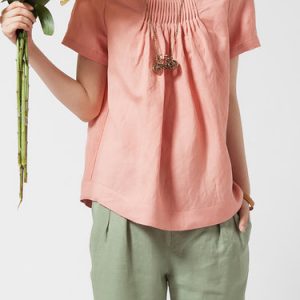 Pink Casual Linen Short Sleeved Top