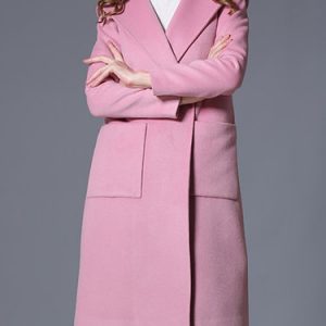 Pink Casual Plain Pockets Simple Coat