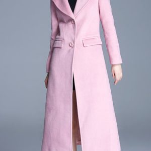 Pink Casual Plain Single Breasted Lapel A-line Coat