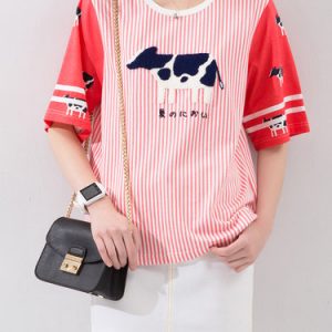 Pink Casual Stripes Short Sleeved Top