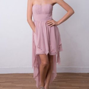 Pink Chiffon Tiered Strapless High Low Party Dress