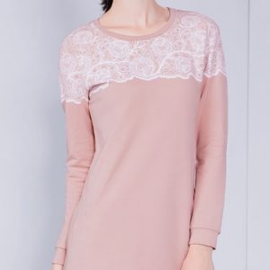 Pink Cotton-blend Printed Long Sleeved Top