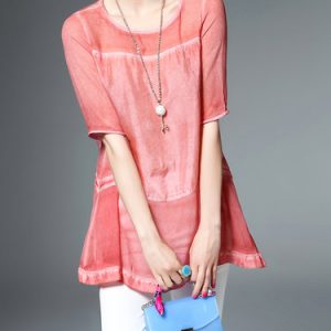 Pink Crew Neck Casual Blouse