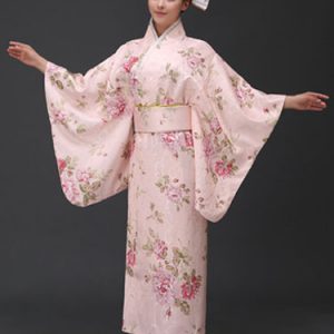 Pink Floral Print Matte Satin Kimono for Women