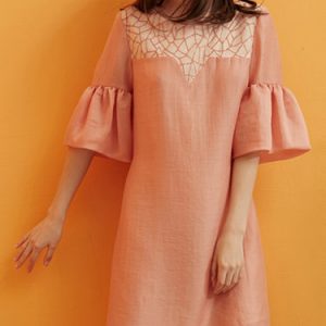 Pink Frill Sleeve Shift Mini Dress