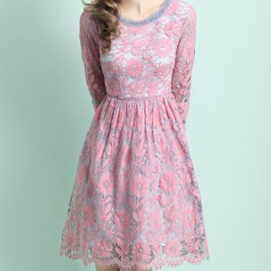 Pink Girly Floral Guipure Lace A-line Mini Dress