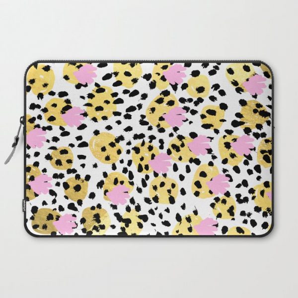 Pink Gold abstract painting foil trendy minimal modern art paint pattern gender neutral non binary Computer Cover by CharlotteWinter - Laptop Sleeve -