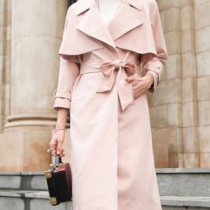 Pink H-line Long Sleeve Lapel Plain Pockets Trench Coat