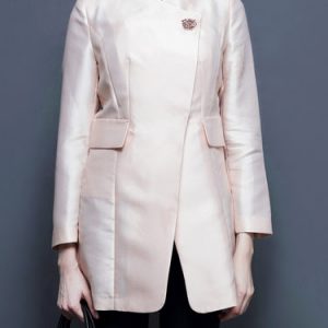 Pink H-line Solid Casual Silk-blend Coat