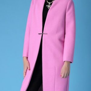 Pink H-line Wool Blend Long Sleeve Paneled Coat