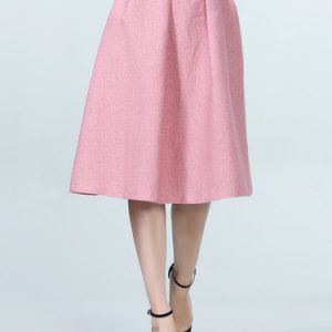 Pink Jacquard Elegant Solid A-line Midi Skirt