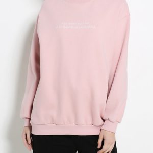 Pink Long Sleeve Crew Neck Cotton Sweatshirt