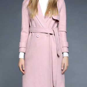 Pink Long Sleeve Plain Pockets Lapel Coat