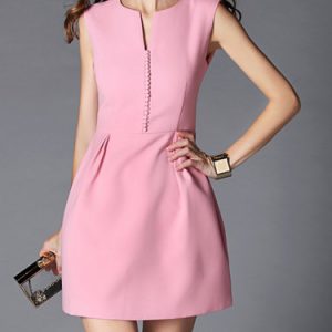 Pink Plain Sleeveless Mini Dress