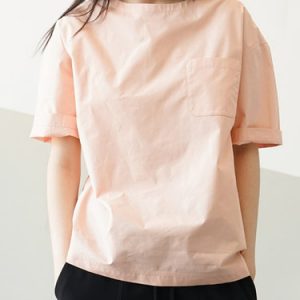 Pink Pockets Short Sleeve Plain Blouse