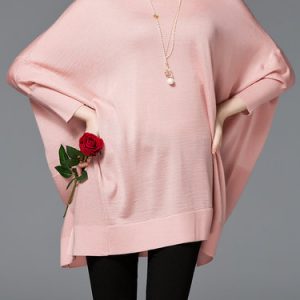 Pink Ribbed Casual Crew Neck Long Sleeved Top