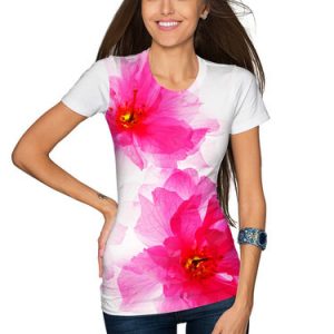 Pink Short Sleeve Floral-print Plus Size T-Shirt