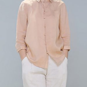 Pink Simple Ramie Plain Blouse