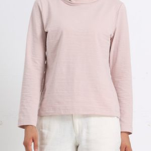 Pink Solid Turtleneck Simple Long Sleeved Top