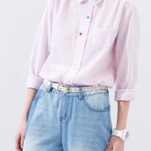 Pink Stripes Cotton-blend Casual Blouse