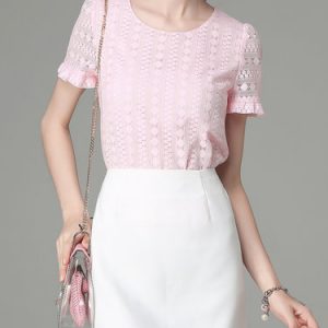 Pink Sweet Cutout Short Sleeved Top