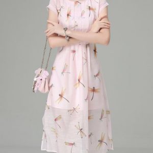 Pink Swing Crew Neck Short Sleeve Midi Dress