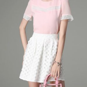 Pink Two Piece Crew Neck Short Sleeve Mini Dress