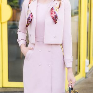 Pink Two Piece Pockets Pockets Long Sleeve Mini Dress