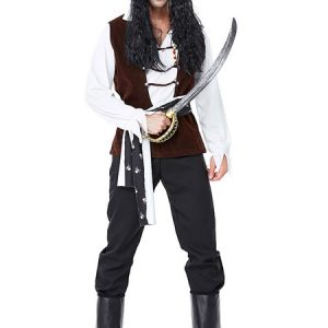 Pirate Costume Halloween Men's Coffee Brown Pirate PU Leather Set Headband Carnival Costumes