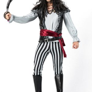 Pirate Costume Halloween Stripe Pant 5 Piece Men Carnival Costumes