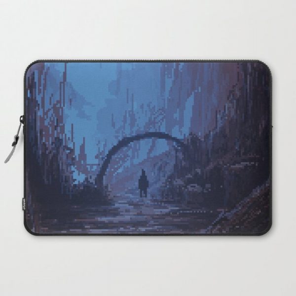 Pixel art landscape on planet with alien moon Computer Cover by RebeccaCeleste - Laptop Sleeve - 15"