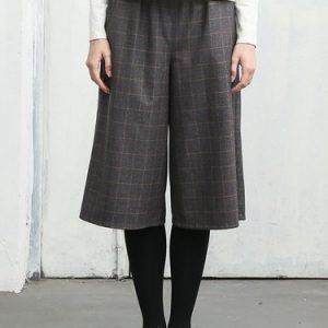 Plaid Casual Pockets Wide Leg Pants