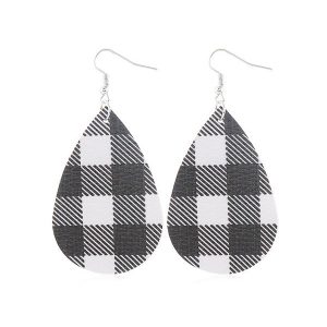 Plaid Print Leather Water Drop Earrings