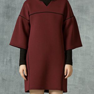 Plain 3/4 Sleeve H-line Casual Mini Dress