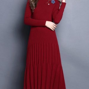 Plain Casual Knitted A-line Sweater Dress