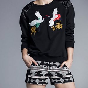 Plain Casual Long Sleeve Cotton-blend Embroidered Sweatshirt