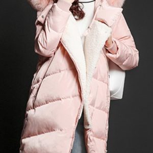 Plain Casual Slit Hoodie Down Coat