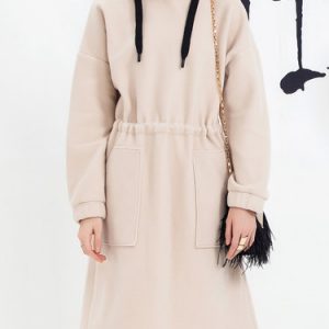 Plain Casual Solid Hoodie Midi Dress