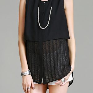 Plain Chiffon Paneled Work Sleeveless Blouse