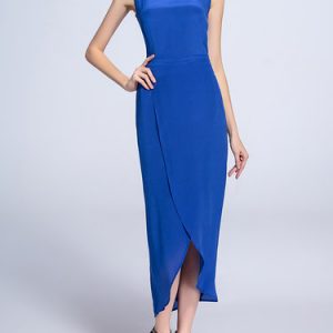 Plain Cocktail Shift Sleeveless Asymmetric Midi Dress