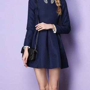 Plain Girly Embroidered Long Sleeve Mini Dress