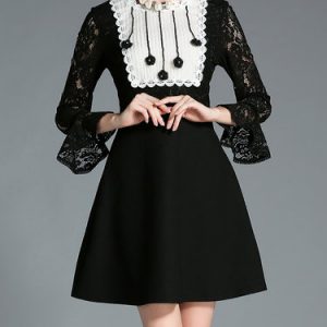 Plain Girly Pierced Frill Sleeve Midi Dress