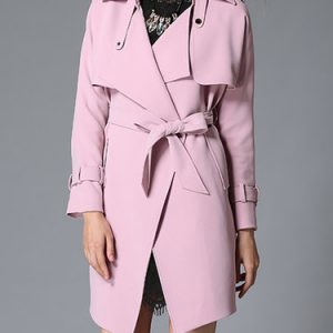 Plain H-line Long Sleeve Trench Coat with Belt